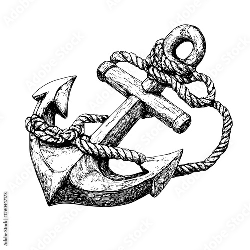 Hand-drawn anchor design with rope for nautical themes suitable for various art projects