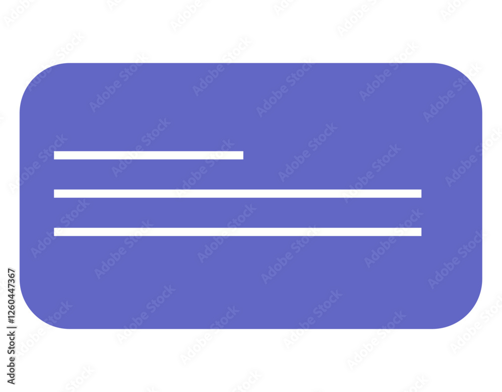 Blue rectangular card with three white horizontal lines. Ideal for data visualization, ID cards, minimal design, templates, typography, business layout, presentations. Flat color icon Blue rectangular card with three white horizontal lines. Ideal for data visualization, ID cards, minimal design, templates, typography, business layout, presentations. Flat color icon