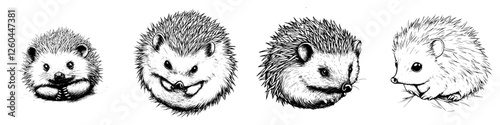 Collection of detailed sketches depicting various hedgehogs in different poses and expressions