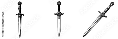 Collection of ornate daggers showcasing intricate designs and craftsmanship from various historical periods