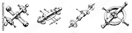 Detailed sketches of mechanical components for engineering and design reference