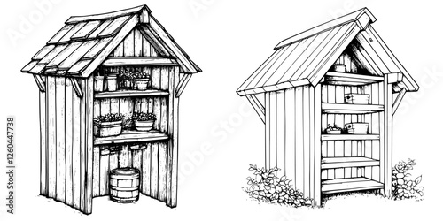 Unique wooden structures for community sharing of produce and goods in a natural setting
