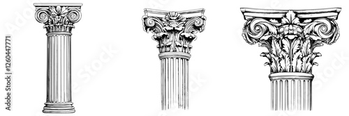 Ornate architectural columns showcasing classical design elements from ancient Greek and Roman cultures