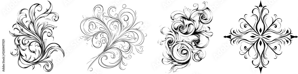 Elegant decorative elements with intricate swirls and curls showcasing artistic design Elegant decorative elements with intricate swirls and curls showcasing artistic design