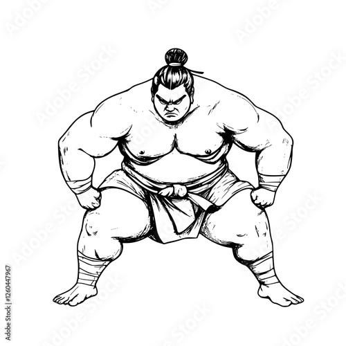 Strong sumo wrestler preparing for a match on a traditional ring during a cultural sporting event
