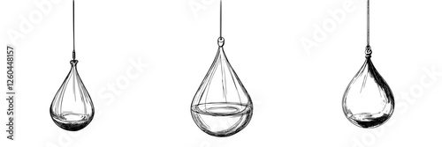 Water droplets suspended in air highlight fluidity and motion in a minimalist style