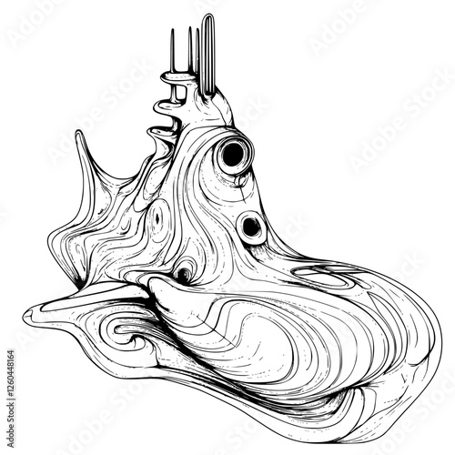 Creative abstract representation of a shell-like structure with intricate patterns and textures in a minimalist style
