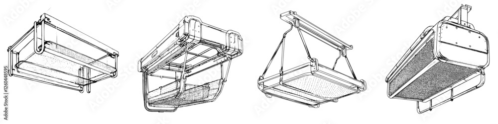 Obraz premium Four distinct designs of hanging furniture are displayed, showcasing different styles and structures