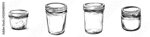 Various jar types with different levels of contents displayed on a white background