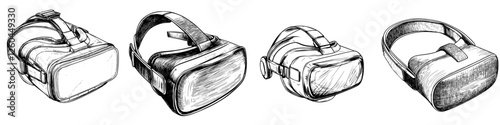 Different styles of virtual reality headsets designed for immersive gaming and interactive experiences