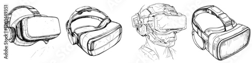 Virtual reality headsets showcased in a detailed sketch highlighting design and functionality for immersive experiences