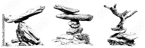Balanced rock formations showcase remarkable stability and aesthetic simplicity in nature's artistry