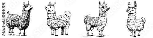 Colorful cartoon llamas with unique features and designs celebrating fun and creativity in an imaginative setting