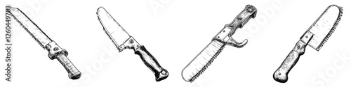Various kitchen knives displayed on a white background showcasing their unique designs and shapes for culinary use