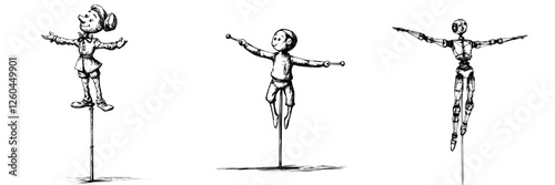 Vintage wooden puppets showcase classic craftsmanship in artistic display