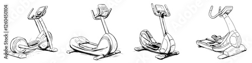 Different models of elliptical machines in a fitness equipment display featuring various designs and features