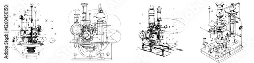 Detailed engineering sketches of industrial machinery showcasing design and functionality