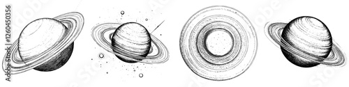 Detailed artistic representations of Saturn showcasing its iconic rings and surface characteristics in a creative style
