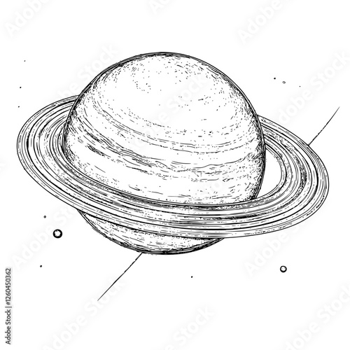 Saturn's majestic rings and vibrant surface displayed in detailed sketch form