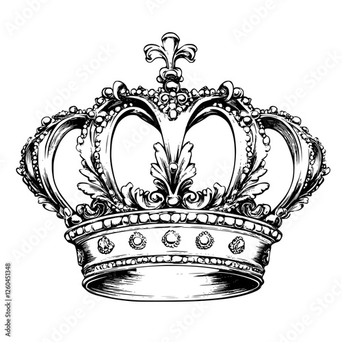 Crown design in hand-drawn vector style featuring intricate details and a regal appearance