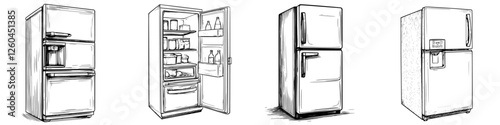 Hand draw vector illustration of various refrigerator designs showcasing style and functionality
