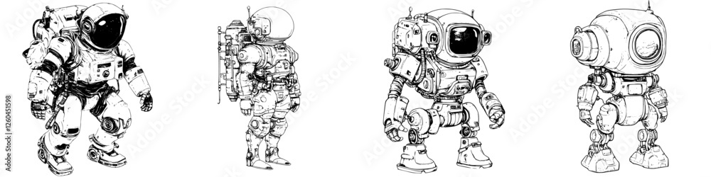 Exploring diverse astronaut designs in a hand-drawn vector illustration style Exploring diverse astronaut designs in a hand-drawn vector illustration style