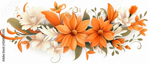 Vibrant Orange Ranunculus Flowers on Stems Isolated