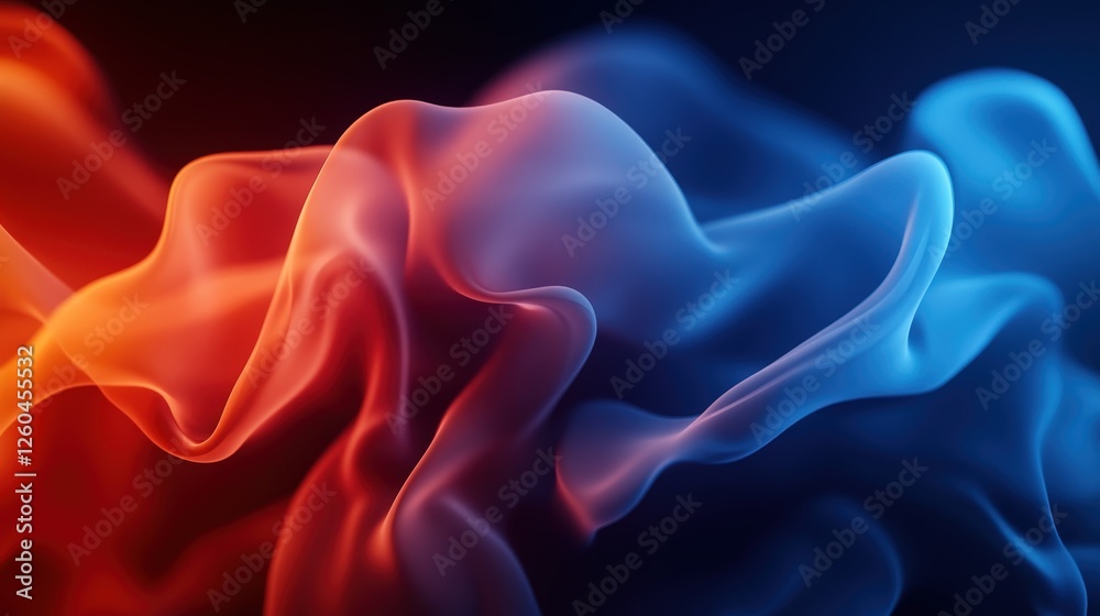 Fototapeta premium An abstract digital artwork displaying flowing waves of red and blue colors, creating a mesmerizing visual effect. Ideal for backgrounds, designs, or artistic projects.