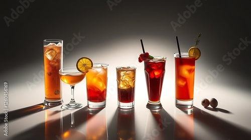 Set of classic alcohol cocktails isolated on white background