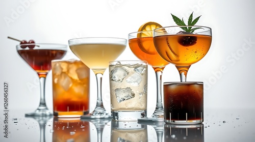 Set of classic alcohol cocktails isolated on white background