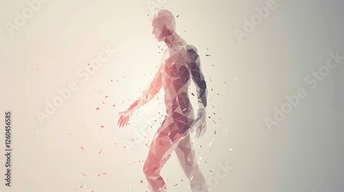 Obraz na płótnie A fragmented human silhouette with intricate geometric shards in muted tones, presenting an abstract, dynamic, and contemporary artistic vibe. AI generated. w salonie