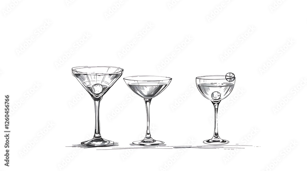 Set of classic alcohol cocktails isolated on white background Set of classic alcohol cocktails isolated on white background