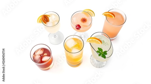 Set of classic alcohol cocktails isolated on white background