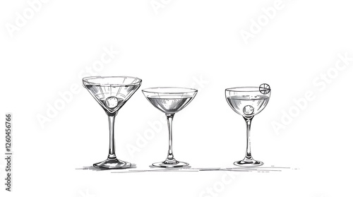 Set of classic alcohol cocktails isolated on white background