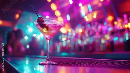 Neon-Lit Nightclub Scene with Cocktail