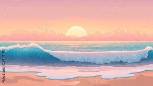 Pastel Serenity: Gentle Waves and Soft Sunset Hues on a Peaceful Beach