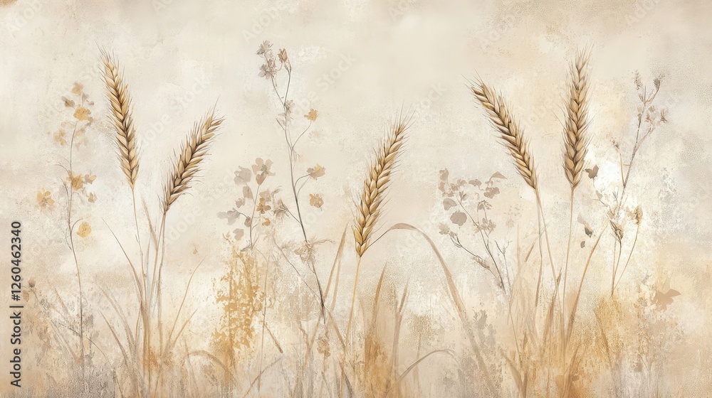 Dreamy backdrop with faint watercolor wildflowers on soft linen Dreamy backdrop with faint watercolor wildflowers on soft linen