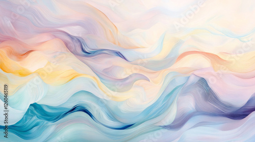 A beautiful blend of ethereal flowing abstract waves in pastel colors creates a soothing dynamic composition. AI generative photo