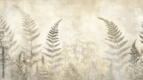 Fototapeta Naklejka Na Ścianę i Meble -  Dreamy plant wallpaper with wispy ferns on a handmade texture