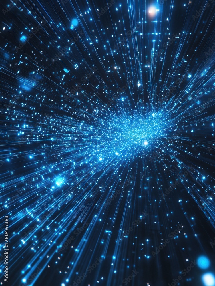 Fototapeta premium Retro 80s video game background with grid of blue light streaking in space