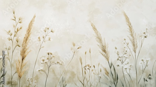 Soft botanical background with hand-painted florals on neutral hues