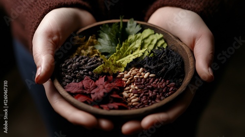 Vibrant Natural Dyes in Wooden Bowl