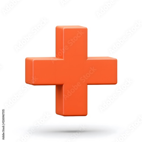 3D Orange Plus Symbol Isolated on White Background