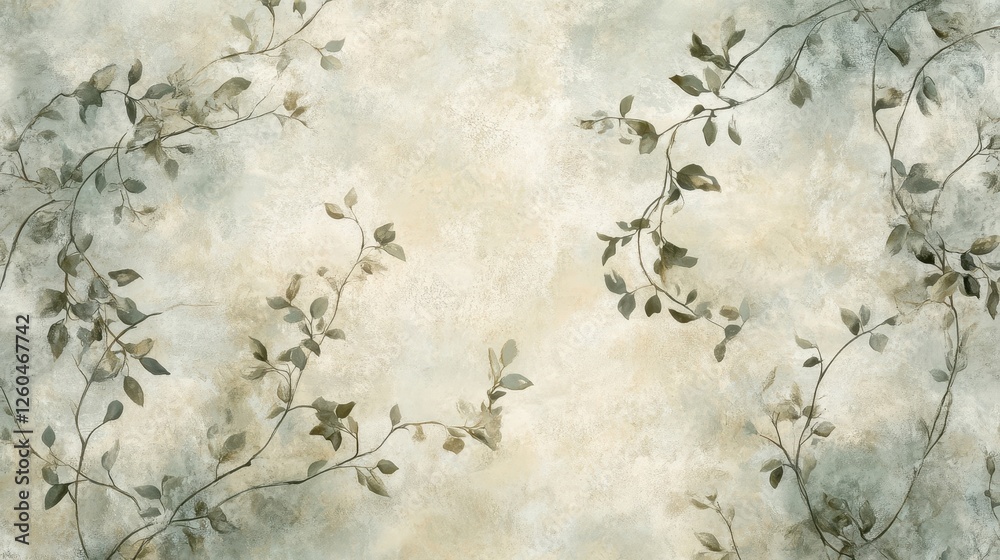 Fototapeta premium Botanical wallpaper with ivy tendrils on softly textured parchment