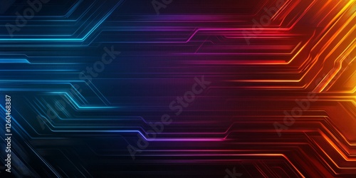 Futuristic rainbow burst with pixelated edges radiates on sleek metallic gray background for a high-tech atmosphere