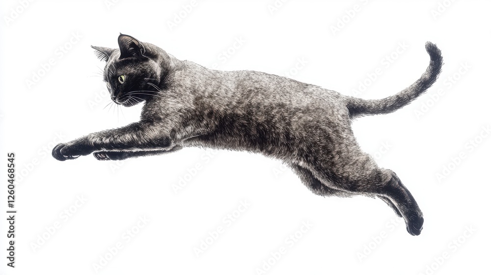 Graceful Cat in Mid-Air Leap