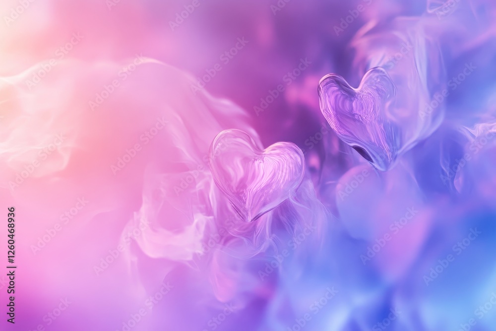 Fototapeta premium Abstract Pastel Hearts in Swirling Smoke Romantic Background
