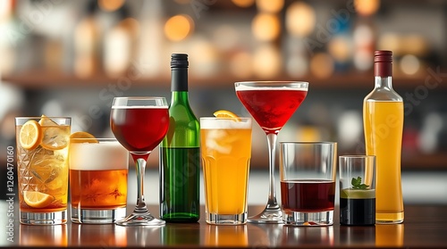 Still life with different alcoholic drinks