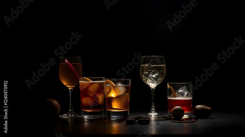 Still life with different alcoholic drinks