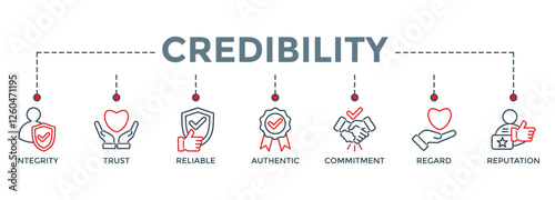 Credibility banner web icon vector illustration concept with icon of integrity, trust, reliable, authentic, commitment, regard, and reputation